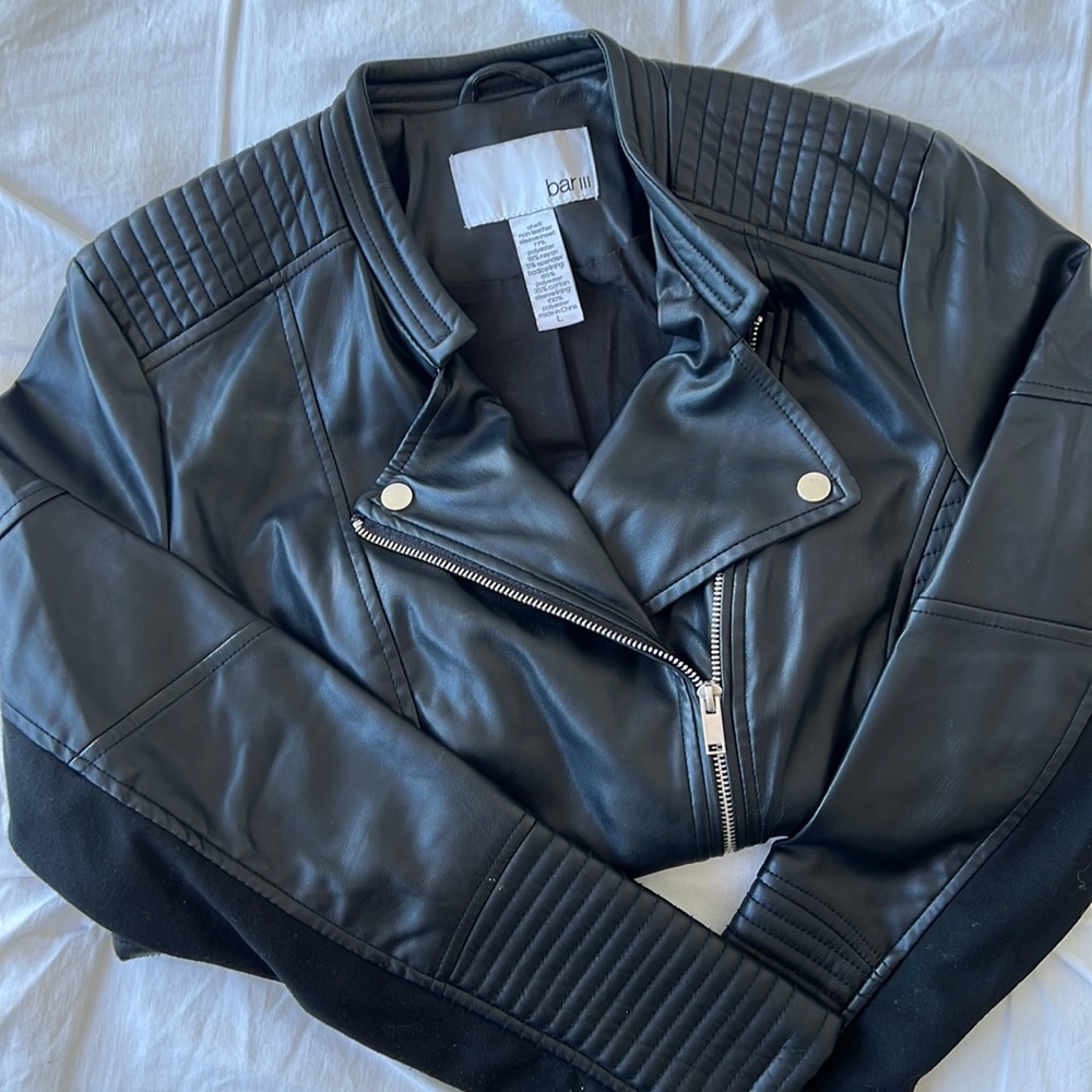 Bar III Black Leather Jacket Size L